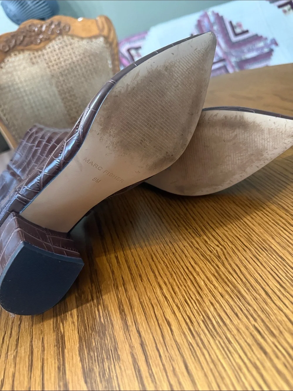 Marc Fisher Brown Croc-Embossed Pointed Ankle Bootie
